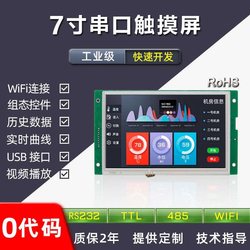 HYW070F 带触摸、带白色外壳 通信支持RS232/TTL/485 音频播放