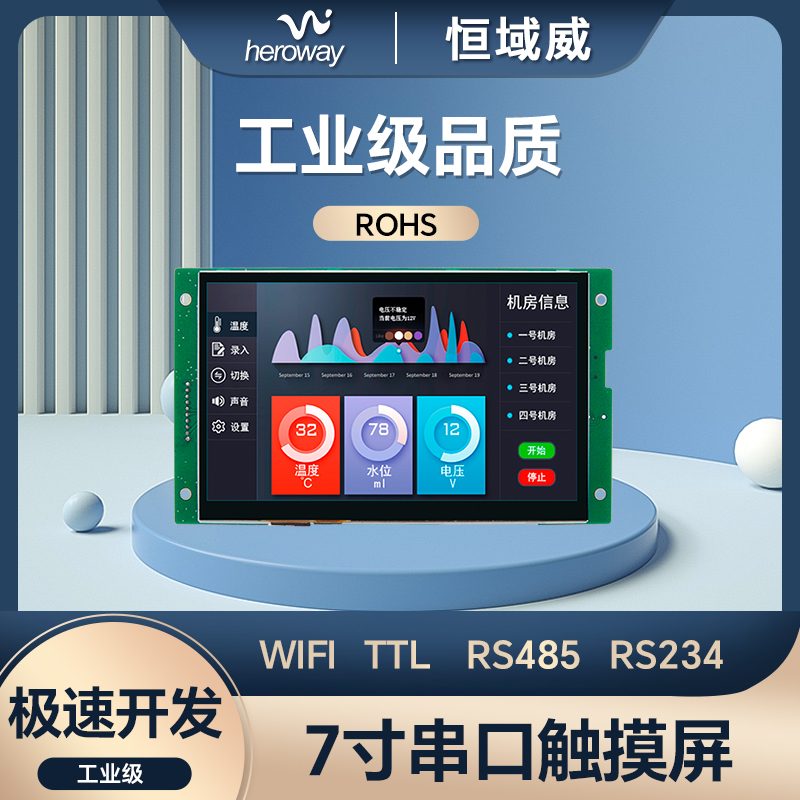 恒域威7寸F系列新版本 HMI人机界面WiFi串口屏 电阻触摸支持CAN 网口电脑监控显示屏
