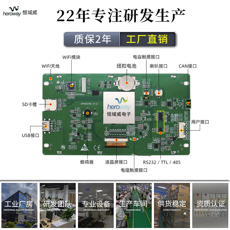 HYW070F 带触摸、带白色外壳 通信支持RS232/TTL/485 音频播放